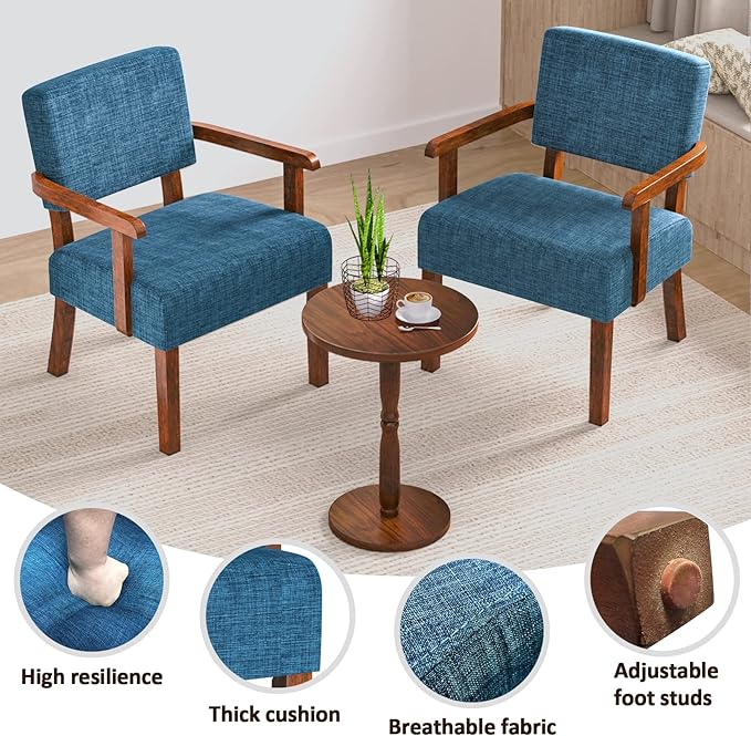 Accent Chair Set of 2 with Table, Living Room Chairs with Soft Seat and Armrests for Living Room Bedroom Reading Room Waiting Room, Lake Blue (AC01)-Ruum Studio Home