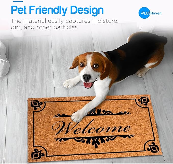 PLUS Haven Coco Coir Door Mat with Heavy Duty Backing, Natural Welcome Doormat, 17.5”x30” for Entrance, Front Porch, Easy to Clean Entry Mat, Outdoor and Indoor Uses, Home Décor-Ruum Studio Home