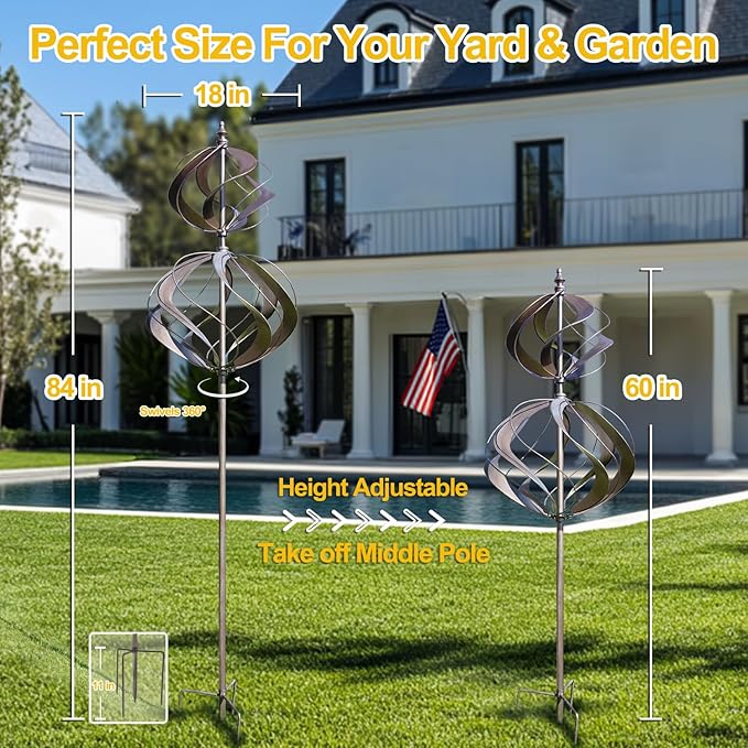 LimeHill Wind Spinner for Yard and Garden - Large Metal Windspinners for Outdoor Decorations (Silver Spherality)-Ruum Studio Home