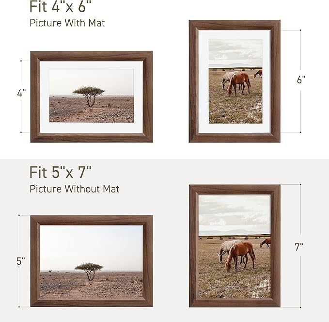 5x7 Picture Frame Natural Solid Walnut Photo Frames with 4x6 Removable Mat Wall Hanging Large Handcrafted Frame with HD Plexiglass Wall and Tabletop Display Large Poster Frame-Ruum Studio Home