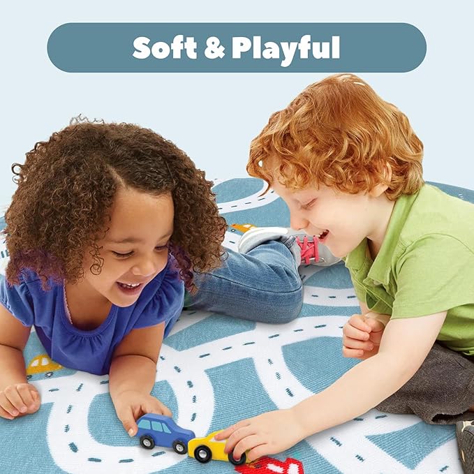 STARUIA Large Kids Playroom Rug, 4'x6' Washable Road Rug for Nursery, Non-Slip Fun Area Rugs for Kids Room, Blue Car Rugs Play Mat Soft Baby Carpet for Boys Girls Dorm Toy Room Tent-Ruum Studio Home