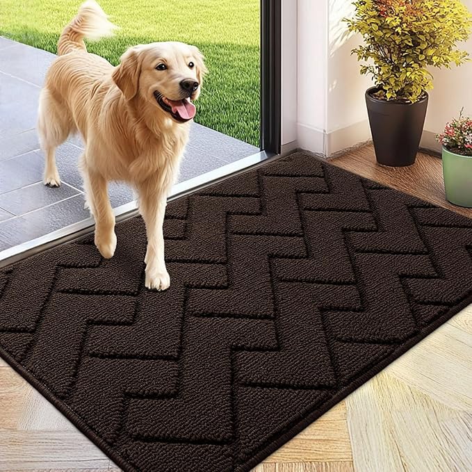 hicorfe Front Door Mat Outside Entrance,24"x35" Absorbent Muddy Dirt Resist Welcome Door Mats Outdoor Indoor,Stain and Fade Resistant,Non Slip Backing Entry Mat Doormat for Entryway (Coffee)-Ruum Studio Home