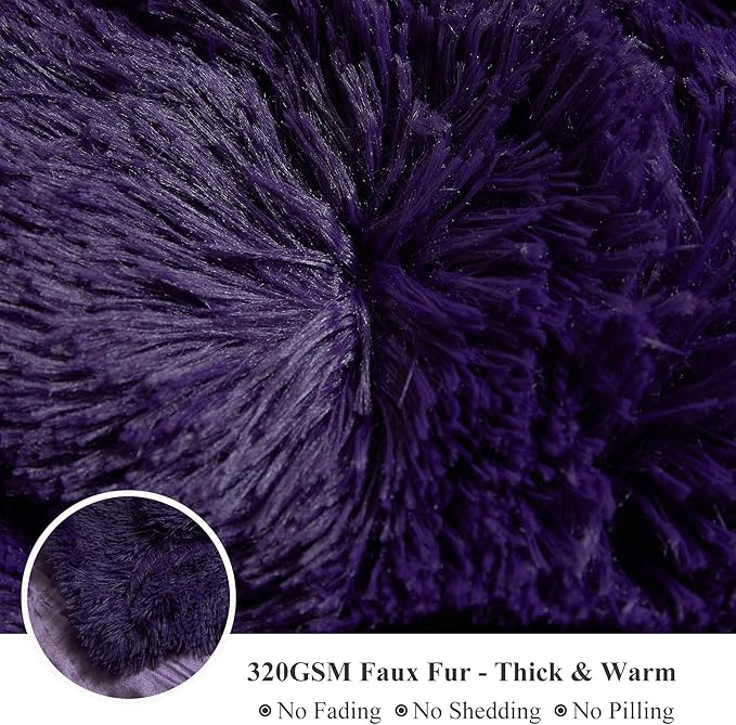 XeGe Plush Faux Fur Throw, Dark Purple Luxurious 50x60 Shaggy Furry Blanket, Thick Fluffy Microfiber Velvet Couch Blanket, Ultra Soft Fuzzy Office Lap Throw for Sofa Bed Car Purple-Ruum Studio Home