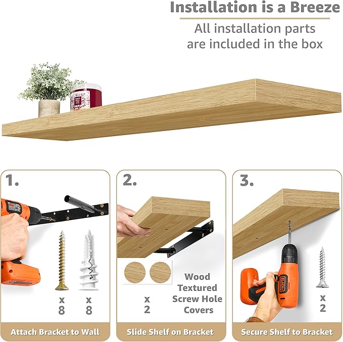 Sorbus Floating Shelves for Wall - 35 Inch Long Bathroom Shelves, Wall Decor for Bedroom, Kitchen, Living Room & Book Storage - Mounted Floating Shelf with Invisible Brackets (Maple Wood, 3 Pack)-Ruum Studio Home