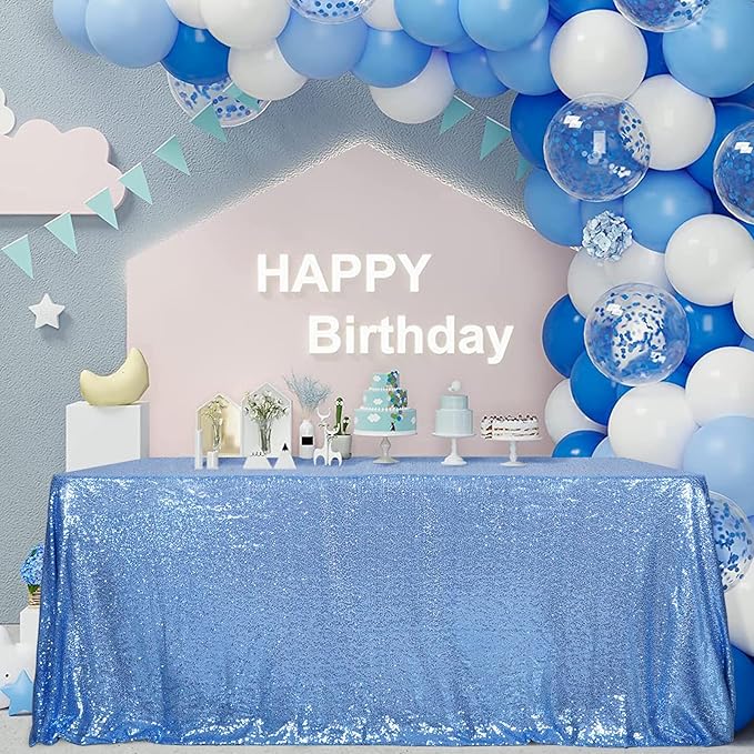 SquarePie Sequin Tablecloth 90 x 132 Inch Baby Blue Sparkly Table Linen for Wedding Party-Ruum Studio Home
