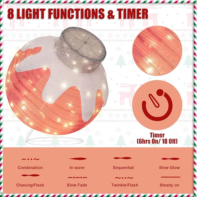 BRIGHTDECK Outdoor Christmas Ornaments, Lighted Pop-Up Outdoor Holiday Ball Decoration with 80 LED Lights, 8 Light Modes, Lighted Collapsible Holiday Decorations for Yard, Home (Pink)-Ruum Studio Home