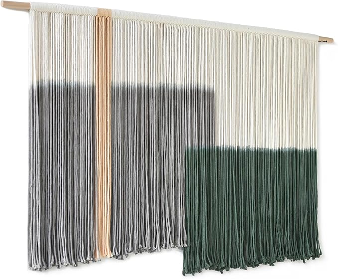 Macrame Wall Hanging Green Large Dip Dye Fiber Wall Art Bohemian Yarn Tapestry Wall Décor 57''W*35''L-Ruum Studio Home