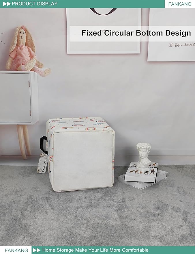 FANKANG Square Nursery Hamper Storage Bins Canvas Laundry Basket Foldable with Waterproof PE Coating Storage Baskets Gift Baskets for Children, Office, Bedroom, Clothes（Square-Love Rainbow ）-Ruum Studio Home