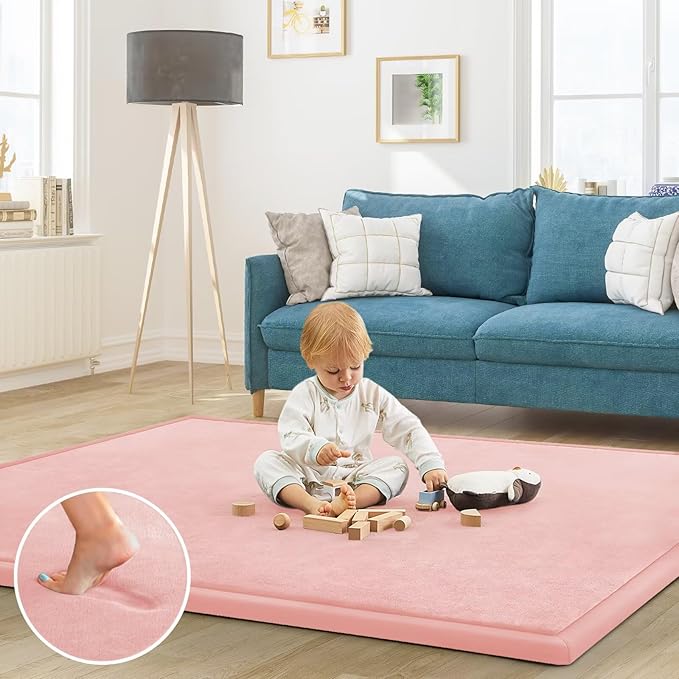 Baby Play Mat for Floor Tummy Time Mat Nursery Rug Muscle Mat Area Rug Playroom Rug Tatami Mat 6'7"x5'11" Memory Foam 1.3" Thick Crawling Mat for Babies,Toddlers, Infants, Kids,Floor Mat(Pink)-Ruum Studio Home