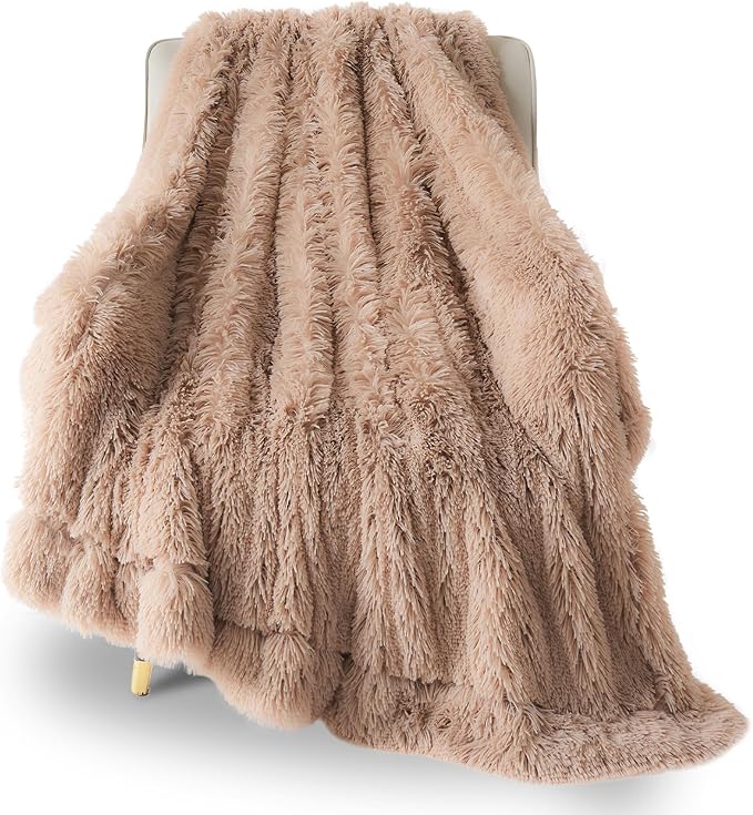 GONAAP Fuzzy Faux Fur Throw Blanket Twin Size Taupe Super Soft Cozy Plush Fuzzy Shaggy Blanket for Couch Sofa Bed (Taupe, Twin(60"x80"))-Ruum Studio Home