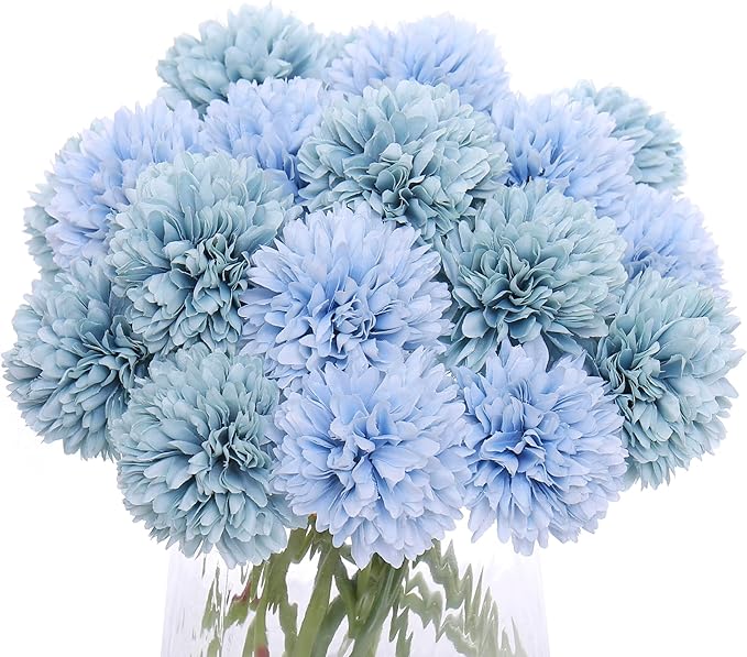 Kimura's Cabin 20Pcs Fake Silk Chrysanthemum Artificial Ball Flower Fake Mums Flowers Wedding Arrangements Bouquets Home Kitchen Table Center DIY Decoration (Blue)-Ruum Studio Home
