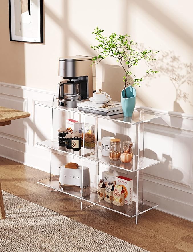 Acrylic Bookshelf, Small 3 Tier Open Bookcase for Small Spaces,Sofa Table, Hallway Entry Table for Home Living Room (Clear, 39.4'' x 11.8'' x 31.5'')-Ruum Studio Home