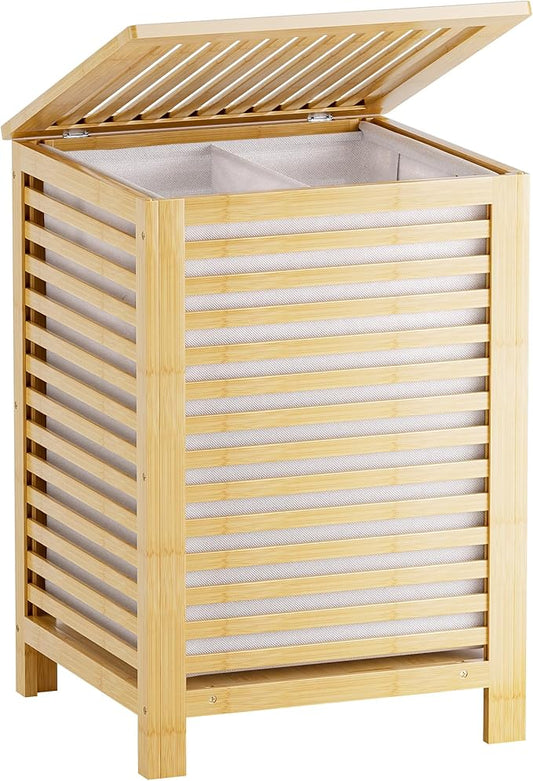 SMIBUY Double Laundry Hamper with Lid, 120L Bamboo Laundry Basket with Removable Liner Bag, 2-Section Clothes Divider Laundry Sorter for Laundry Room, Bathroom, Bedroom (Natural)-Ruum Studio Home