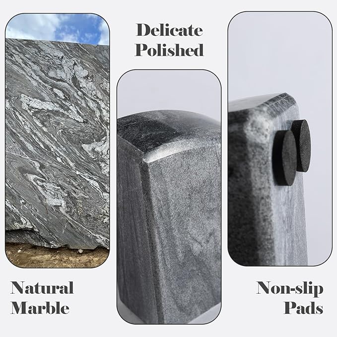 Marble Bookend for Shelves, Non-Skid Bookends for Heavy Books, Heavy Duty Book Stopper for CDs, Luxury Book Shelf Holder, Quarter Circle Design Book Ends Decorative, Monte Grigio, Set of 2-Ruum Studio Home