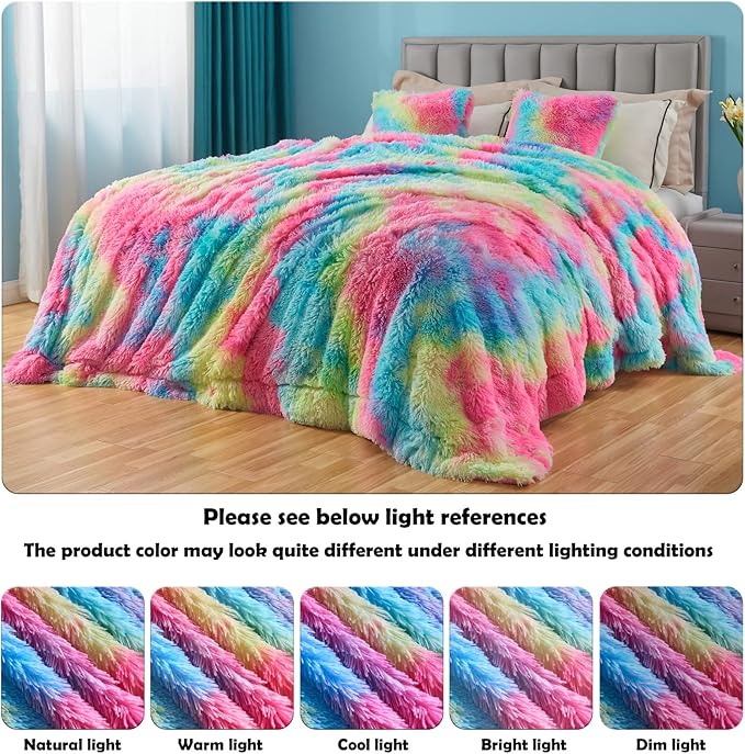 GONAAP Fuzzy Faux Fur Throw Blanket Twin Size Dark Rainbow Super Soft Cozy Plush Fuzzy Shaggy Blanket for Couch Sofa Bed (Dark Rainbow, Twin(60"x80"))-Ruum Studio Home