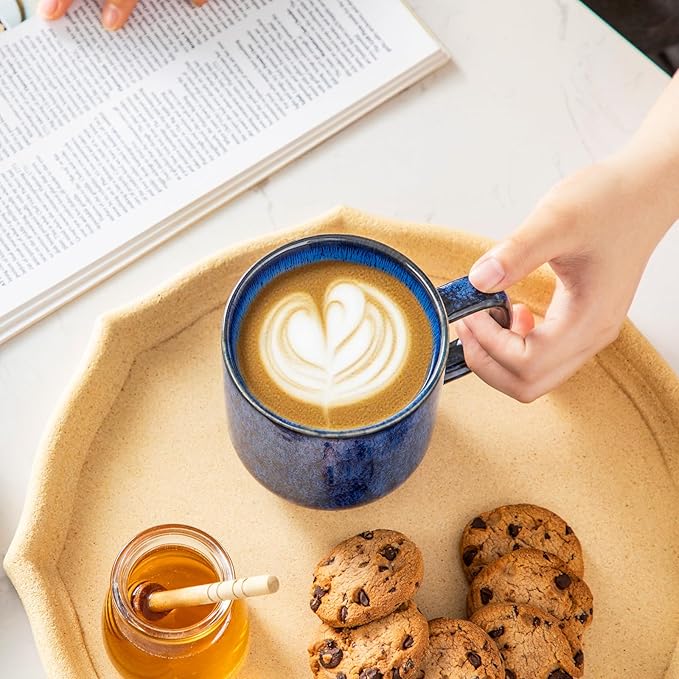 vancasso STARRY Coffee Mugs Set, 16 oz Ceramic Coffee Cups for Americano Hot Tea Iced Coffee Cold Brew Cocoa Milk Stoneware Mugs Set of 6, Dishwasher & Microwave Safe, Blue-Ruum Studio Home