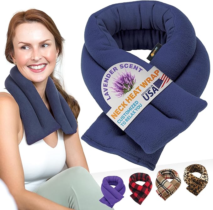 SunnyBay Microwave Heating Pad, Microwavable Heated Neck and Shoulder Wrap, Soothing Weighted Moist Heat or Ice Pack with Flaxseed and Lavender, FSA HSA Eligible, 26x5 Inches, 2.5 lbs, Navy Blue-Ruum Studio Home
