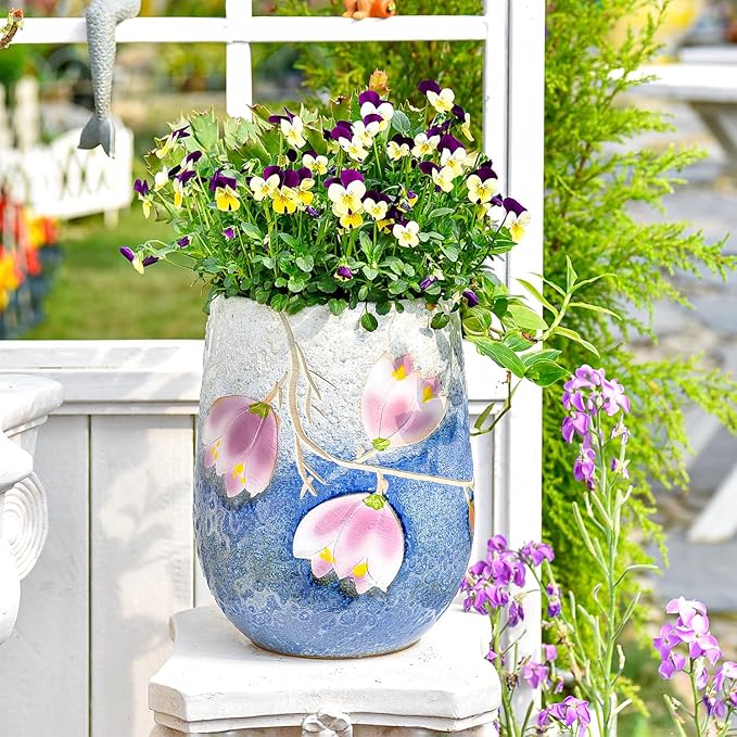 Sungmor 10.6 Inch Ceramic Succulent Plant Pot with Drainage Hole, Hand Painted Flower Pots for Plants, Unique Texture Decorative Planter for Indoor and Outdoor, Pottery Vase for Home Office Decor-Ruum Studio Home