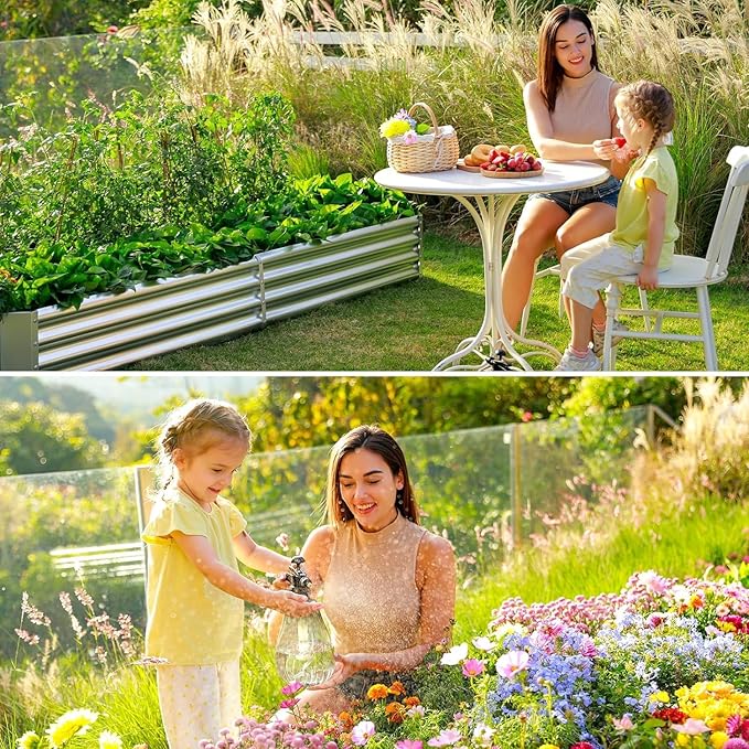 Land Guard 2 Pack 6×3×1ft Galvanized Metal Raised Garden Bed, Metal Planter Kit Box Outdoor for Deep-Rooted Vegetables, Flowers, Green and Herbs……-Ruum Studio Home