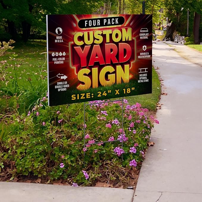 4 Pack 24"x18" Custom Yard Signs with Stakes, Personalized Yard Signs for Outdoors, Customized Full Color Print Corrugated Signs for Business-Ruum Studio Home
