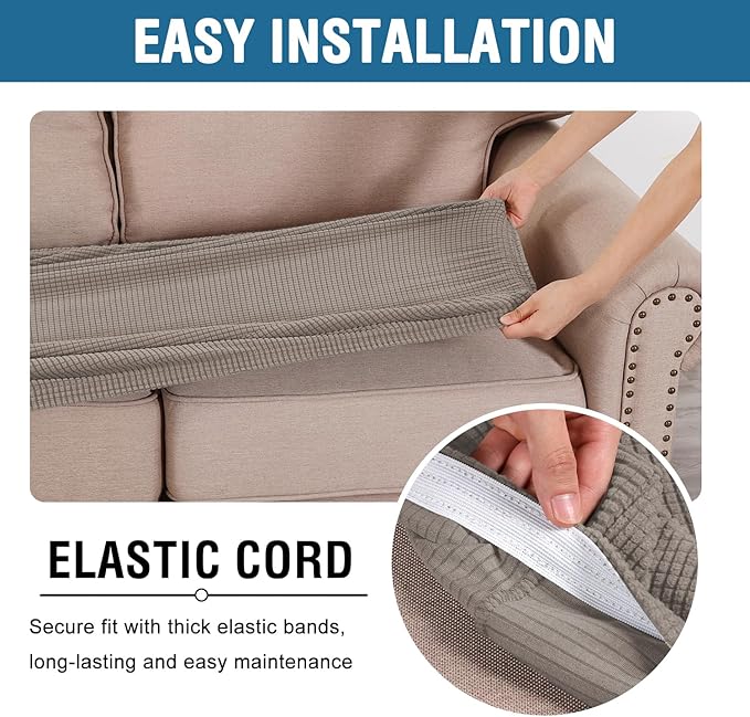 H.VERSAILTEX Super Stretch Individual Seat Cushion Covers Sofa Covers Couch Cushion Covers Slipcover Sets Thick Jacquard Textured Twill Fabric (1 Piece Sofa Cushion Cover, Taupe)-Ruum Studio Home