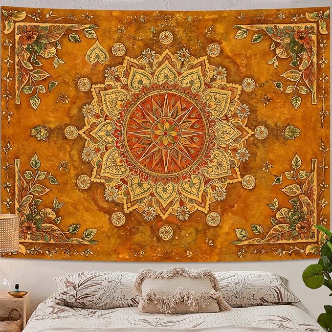 Lunerfex Floral Mandala Tapestry Boho Tapestry for Bedroom Brown Tapestries Wall Hanging Living Room Wall Art and Home Decor 70x90-Ruum Studio Home
