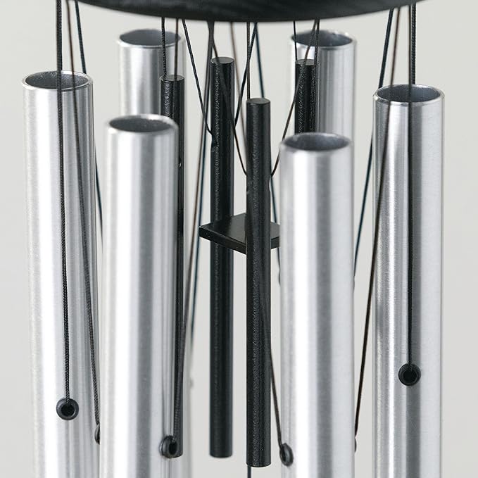 Woodstock Wind Chimes Pachelbel's Canon in D, Silver Aluminum Tubes, Medium 32 - Inch, Deep Toned Windchime for Outdoor Decor for Garden, Patio, Porch-Ruum Studio Home