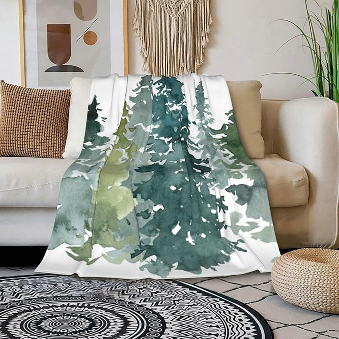 HGOD DESIGNS Watercolor Grey Fir Trees Forest Blanket,Coniferous Tree Decor Blankets Soft Warm Throw for Women Birthday, Home Living Room Decoration 40"x50"-Ruum Studio Home
