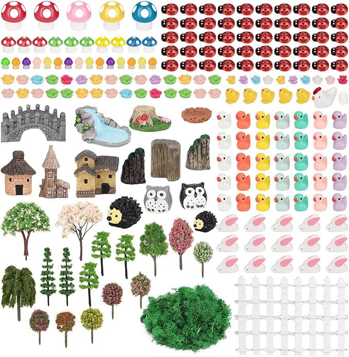 Thrilez 210 Pieces Miniature Fairy Garden Accessories, Including Resin Animals, Miniature Figurines, Micro Landscape Ornaments Kit, Fake Diorama Trees for Fairy Garden Decor-Ruum Studio Home