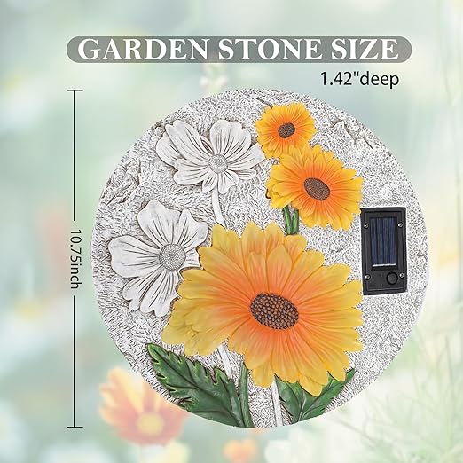 DREAM GARDEN Garden Décor Sunflower Outdoor Decorative Stones, Solar Garden Stone Resin Outdoor Garden Stone Patio, Walkway Stones Yard Art, 10.75 Inch-Ruum Studio Home