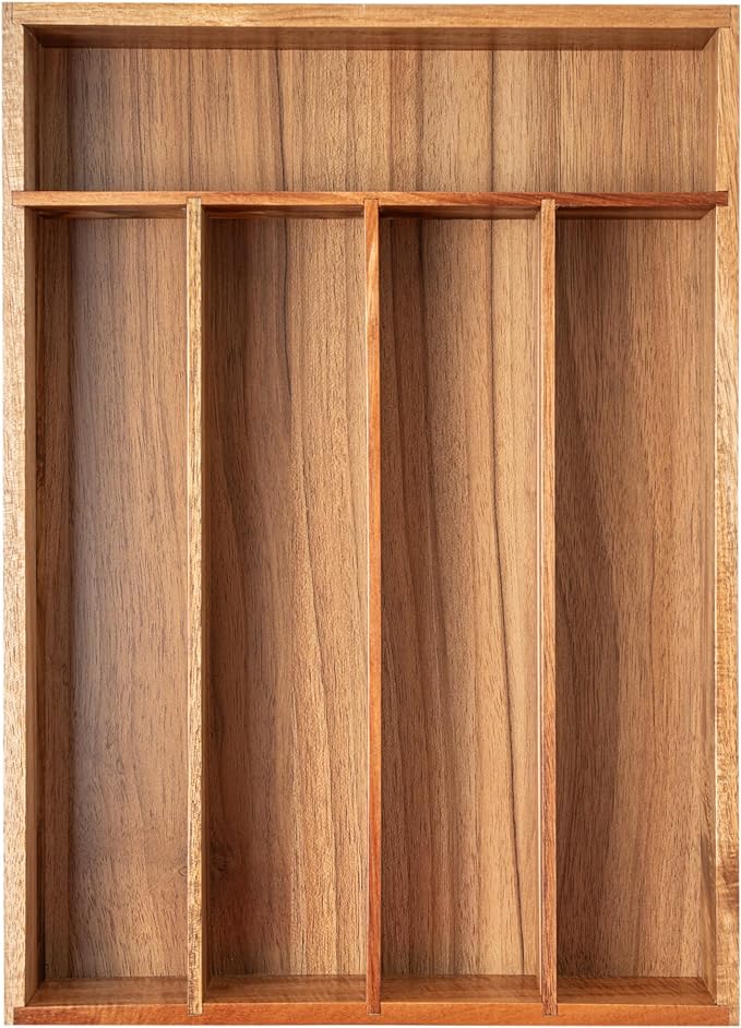 Silverware Organizer Kitchen Drawer Organizer Utensil Organizer Acacia Silverware Holder Cutlery Organizer in Drawer Flatware Organizer Tray(5 slots, Acacia-Ruum Studio Home