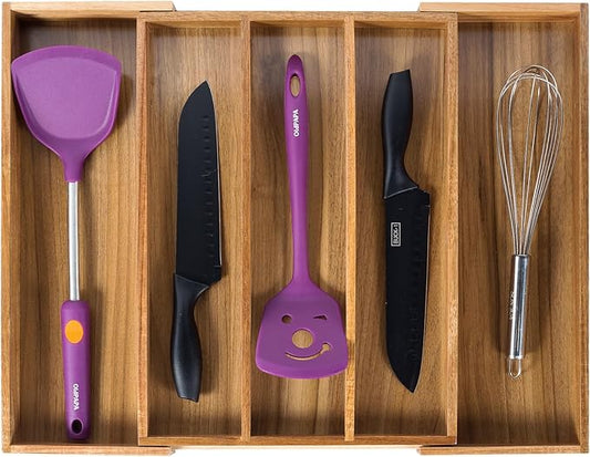 Utoplike Acacia Kitchen Drawer Organizer Expandable, Large Utensils and Cutlery Tray, Adjustable Silverware Divider for Knives Flatware-Ruum Studio Home