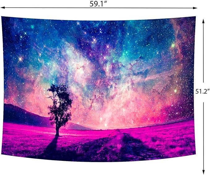 Delur Tree in Galaxy Tapestry Planet Cosmic Outer Space Universe Starry Sky Wall Hanging Tapestry Psychedelic Forest Nature Landscape Headboard for Bedroom Living Room Home Decor (51.2" x 59.1")-Ruum Studio Home