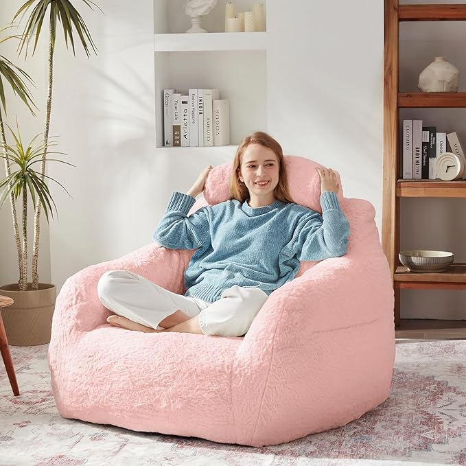Bean Bag Chair for Adults with Pillow,Oversized Bean Bag Couch Chairs for Adults,Giant Lazy Couch Sofa Chairs with Filler,Large Reading Chair for Living Room Bedroom,Pink-Ruum Studio Home