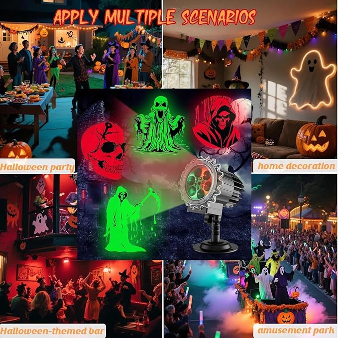 Halloween Projector Lights Outdoor,2025 Upgraded 3D HD Dynamic Skull Ghost Decorations Light,Waterproof Holiday Light,Terror Atmosphere Maker Night Light for Home Window Wall Halloween Decor-Ruum Studio Home