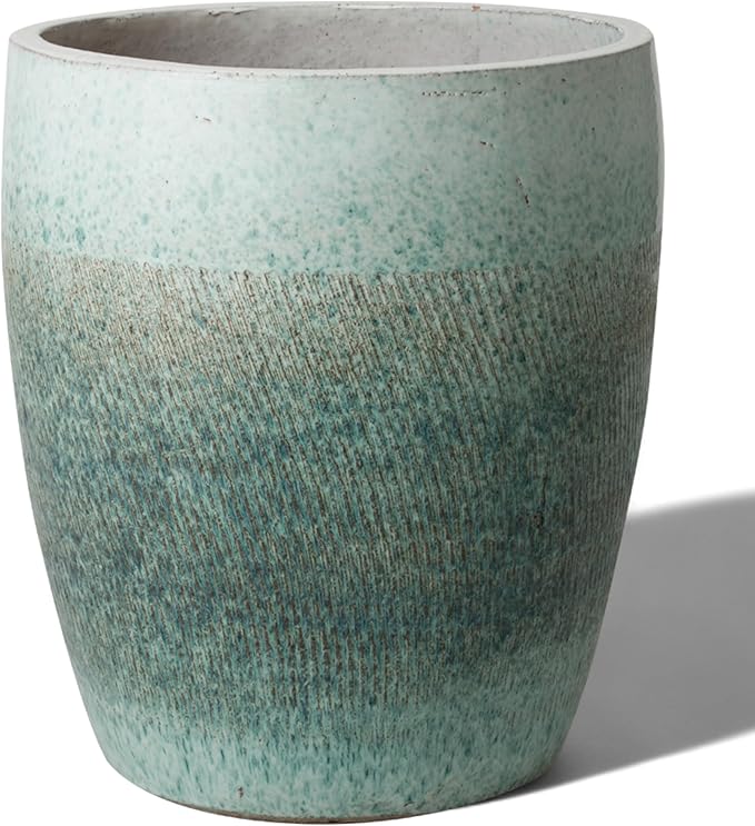 Emissary Bullet 18 in. Coastal Splash Ceramic Round Planter (18 in. L x 18 in. W x 21 in. H) with Drainage Hole-Ruum Studio Home
