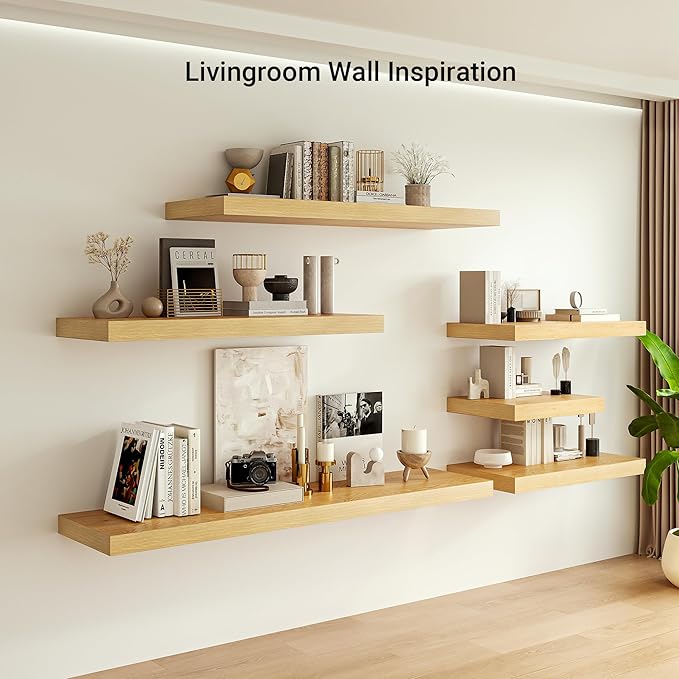 Heimlove 12 Inch Deep Floating Shelves, 48 x 12 inches Long Wall Shelf, Large Display Shelf & Storage Shelf, Rustic Wood Wall Shelves for Fireplace Mantel, Set of 1(Oak)-Ruum Studio Home