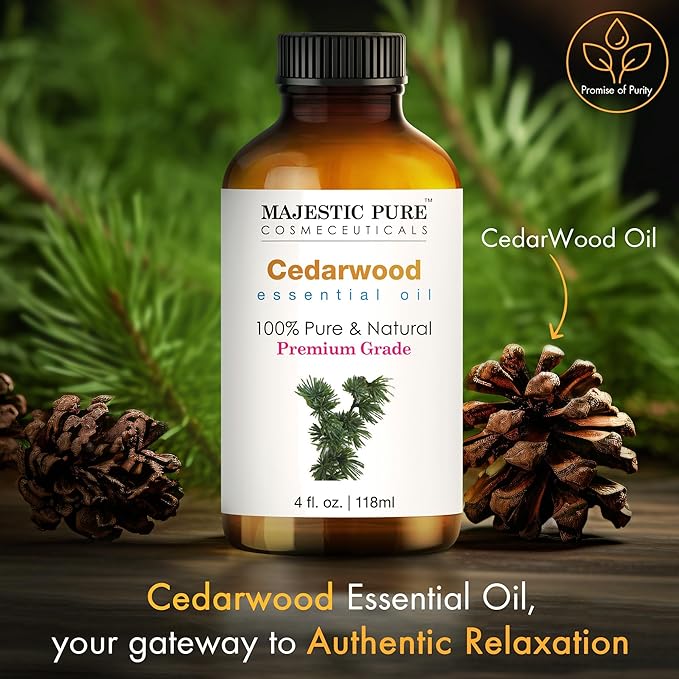 Majestic Pure Cedarwood Essential Oil with Glass Dropper - Huge 4 Fl Oz - 100% Pure and Natural Cedarwood Oil - Premium Grade Essential Oils for Diffuser, Aromatherapy, Soap and Candle Making-Ruum Studio Home