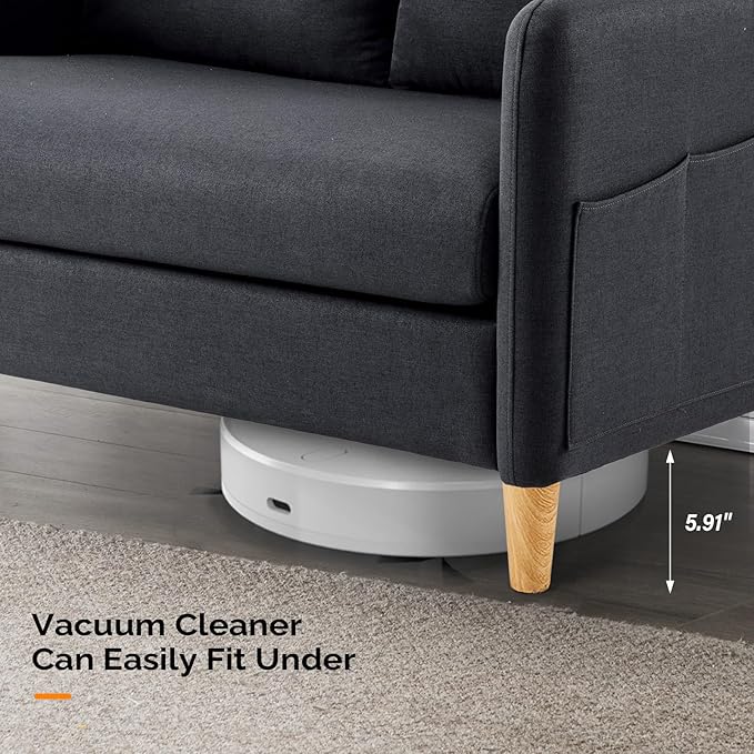 VINGLI 47" Small Couch, Linen Loveseat Sofa Black Mini Couch Mid Century Modern Decor Love Seat for Small Spaces Living Room, Bedroom, Play Room-Ruum Studio Home