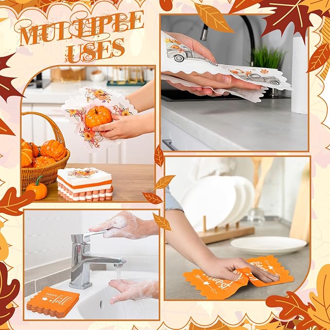 150 Pcs 5 x 5 Inches Fall Thanksgiving Paper Napkins Autumn Pumpkin Scalloped Cocktail Napkins for Decoupage Disposable Autumn Harvest Party Supply Bathroom Table Dessert Dinner Wedding Decor-Ruum Studio Home