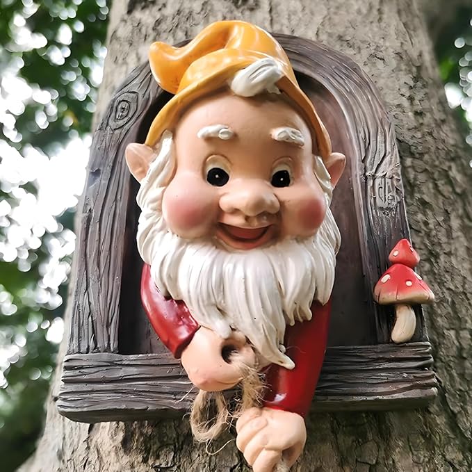 Elenon Climbing Gnomes Tree Faces Decor, Adorable Gnome Tree Hugger Fairy Garden Statue, Funny Peeker Sculpture Outdoor Yard Patio Art (2pcs)-Ruum Studio Home