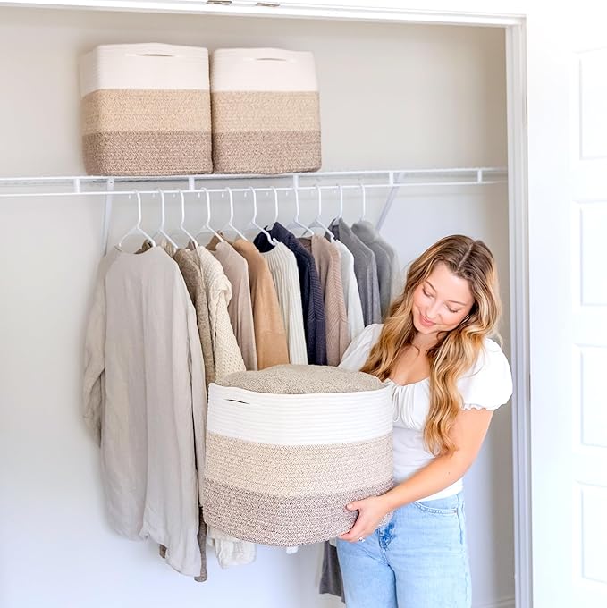 NaturalCozy 13x15x13 Kallax Storage Cubes Bins, 3 Pack | Cotton Rope Cube Storage Bin Woven Baskets for Organizing | Kallax Insert Storage Baskets for Shelves Organizer, Kids Toy, Closet Baby Nursery-Ruum Studio Home
