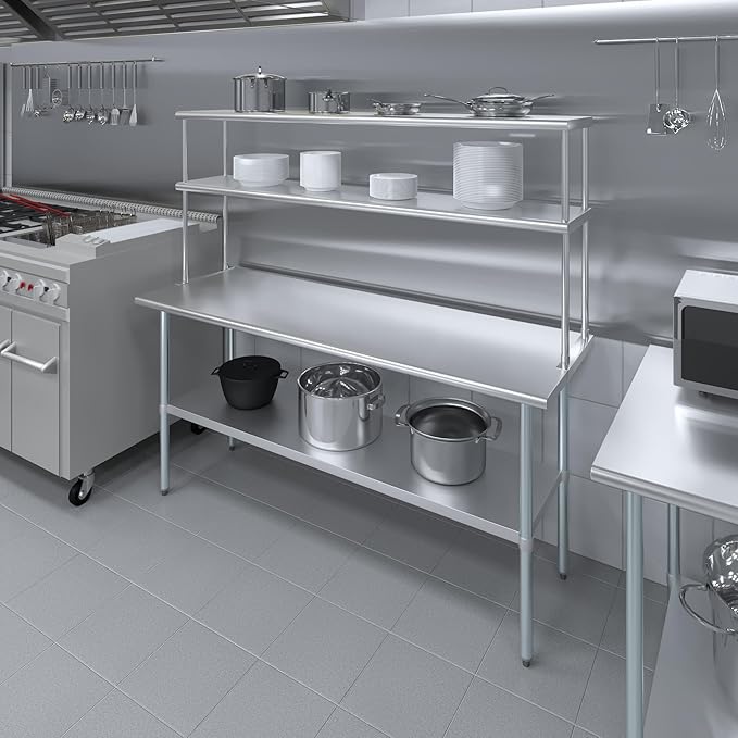 AmGood Double OverShelf Stainless Steel NSF - Many (72" Long x 14" Deep)-Ruum Studio Home