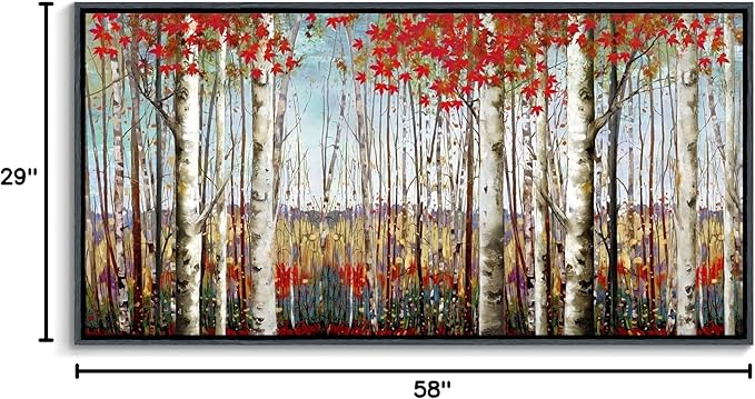 Mofutinpo Large Framed Wall Decor canvas Red Leaves White Birch Tree Wall Art For Living Room bedroom rustic kitchen Modern painting Artwork 29x58 Large Size Black Framed-Ruum Studio Home