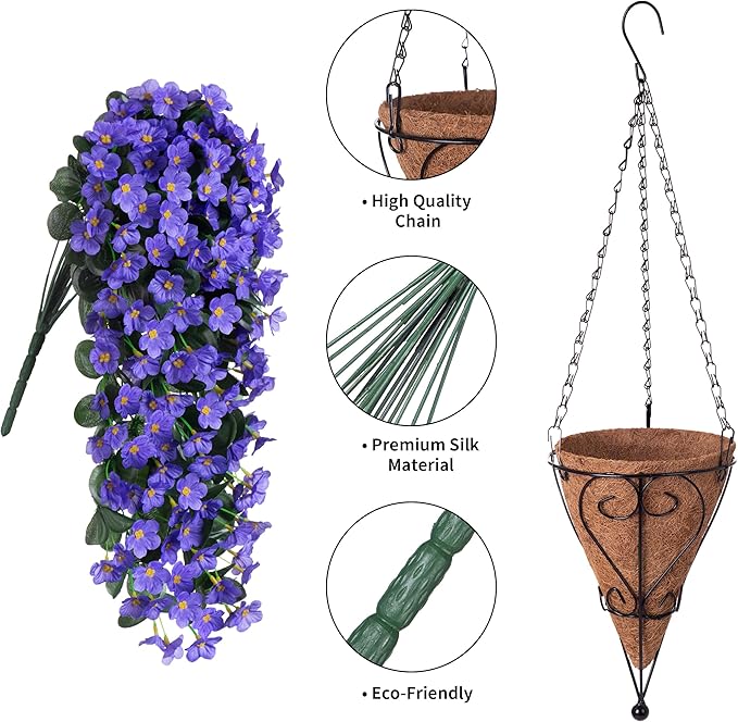 Artificial Fake Outdoor Hanging Flowers Plants Basket for Outside Porch Decoration, Fake Silk UV Resistant Look Real Purple Orchid Traing Vines for Home Balcony Yard Patio Garden Decor-Ruum Studio Home