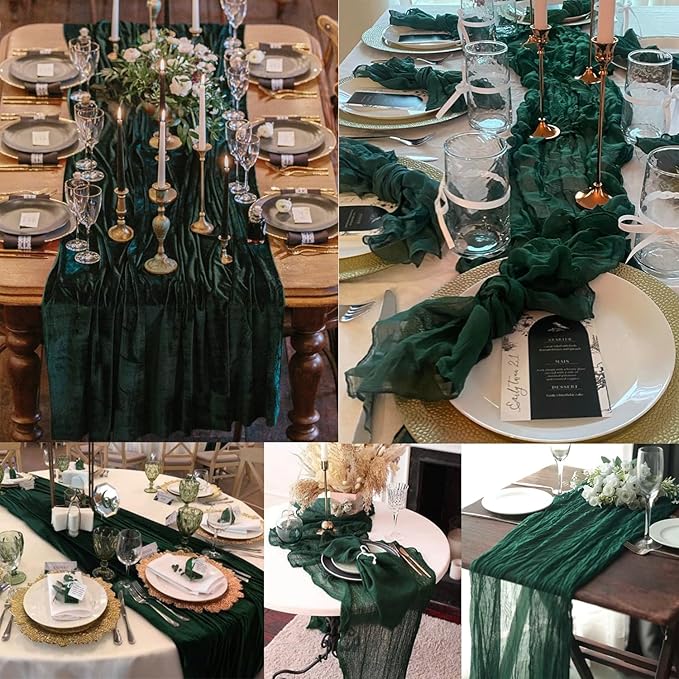 Emerald Green 6 Pack Cheesecloth Table Runner 10FT Boho Fabric Rustic Cheese Cloth Table Runner for Wedding 20 x 120 Inch Long Bridal Shower Baby Shower Gauze Sheer Birthday Party Table Decorations-Ruum Studio Home