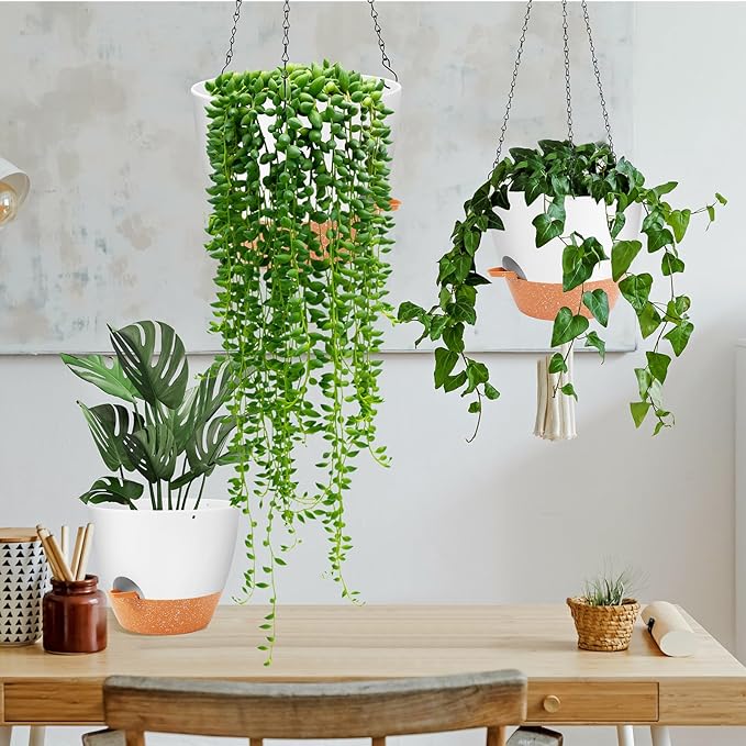 GARDIFE Hanging Planter, 10 inch Hanging planters for Indoor. Outdoor Plants, Self Watering Plant Pot, 2 Pack Large self Watering Hanging Planter, White-Ruum Studio Home