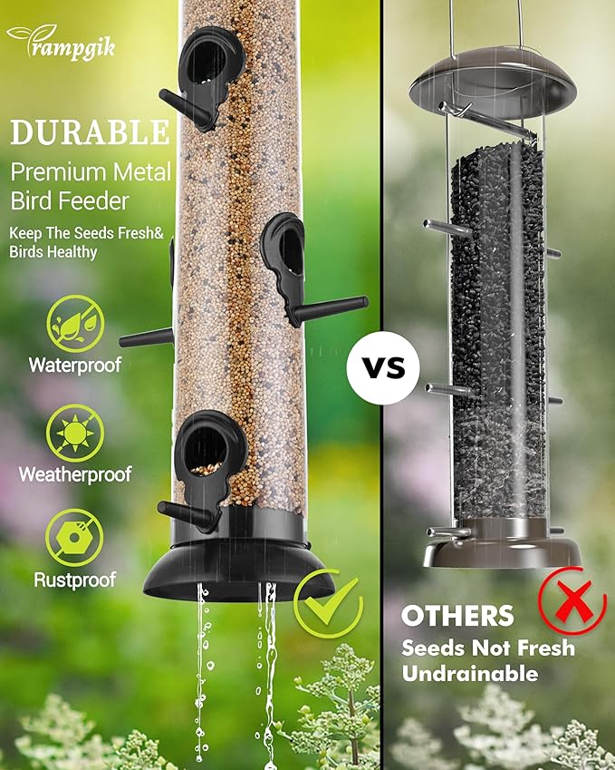 Bird Feeder Premium Hard Plastic for Wild Bird Feeders for Outdoors,Tube Bird Feeders for Outdoors Hanging,14 Inch 6 Port Black,Pack of 1-Ruum Studio Home