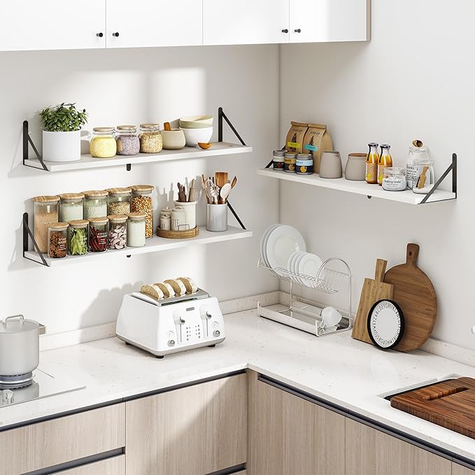 Heimlove 36 Inch White Floating Bookshelves Set of 3,Heavy Duty Wall Mounted Bookshelves,Wall Bookshelf for Living Room,Bedroom,Kitchen,Laundry Room Storage & Decor-Ruum Studio Home