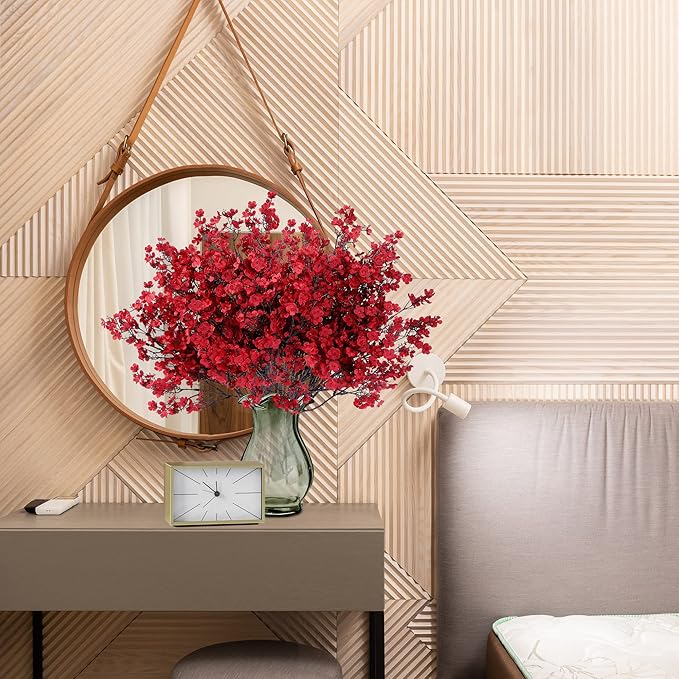 Sggvecsy 15 Pcs Babys Breath Artificial Flowers Gypsophila Bouquets Bulk Real Touch Fake Silk Flowers for Home Wedding DIY Floral Arrangement Kitchen Christmas Centerpiece Festival Decoration (Red)-Ruum Studio Home